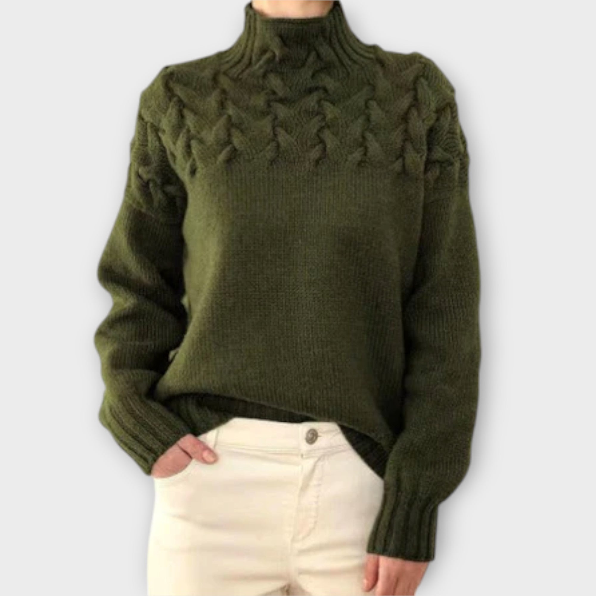 Camila – Suéter Punto Trenza Suave Con Canalé Clásico