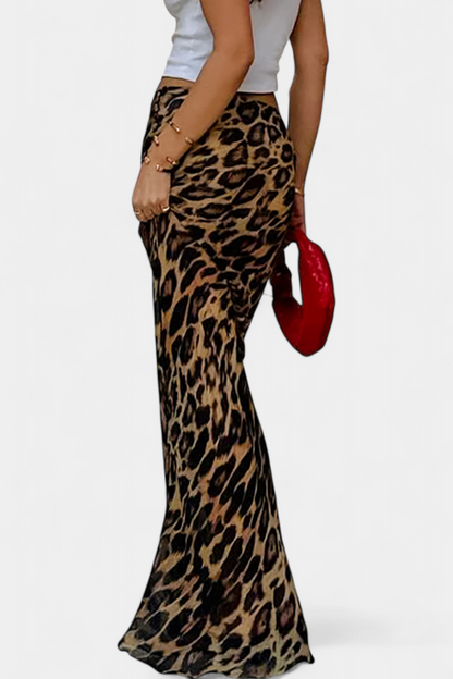 Camila – Falda Maxi Ajustada Estampado Leopardo Woven