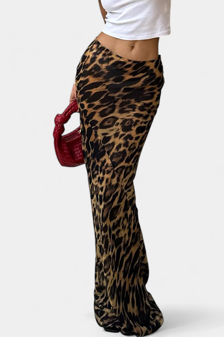 Camila – Falda Maxi Ajustada Estampado Leopardo Woven