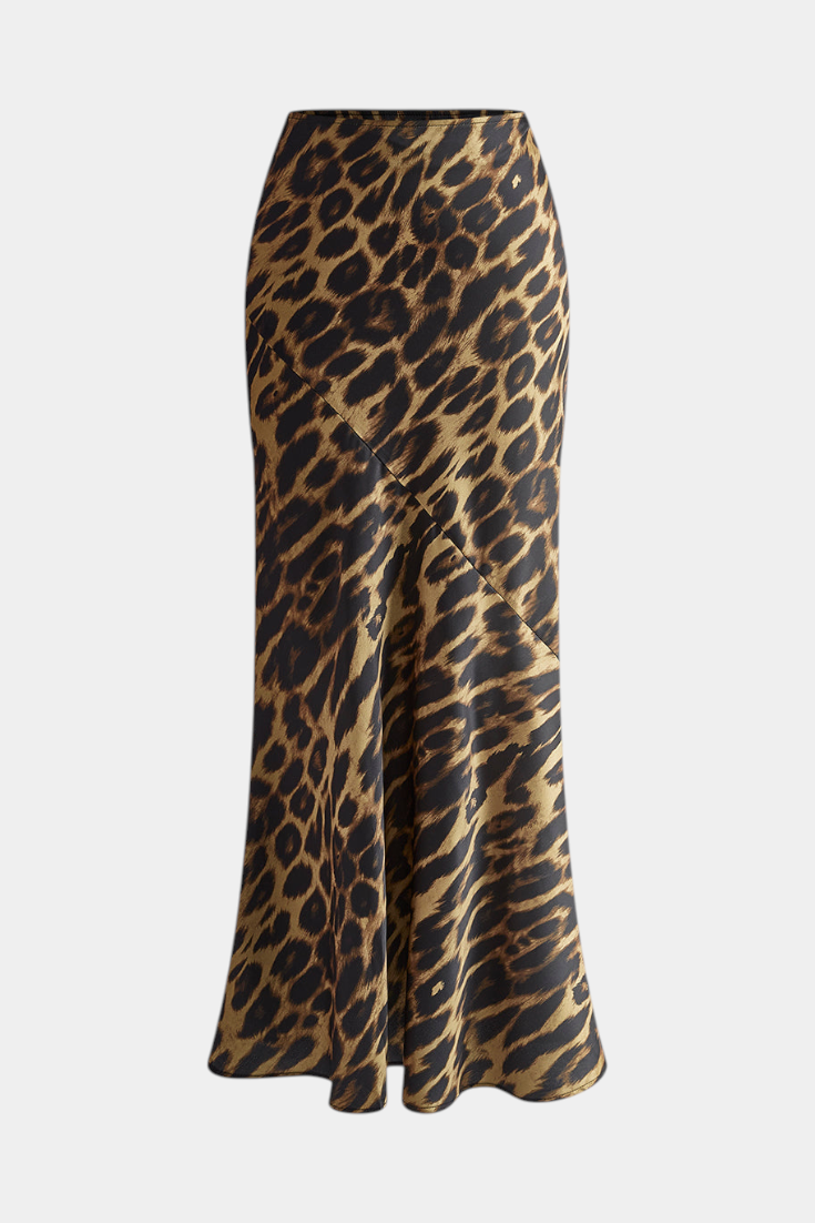 Camila – Falda Maxi Ajustada Estampado Leopardo Woven