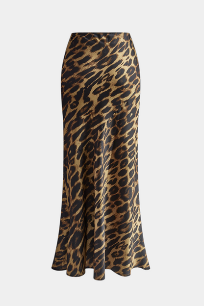 Camila – Falda Maxi Ajustada Estampado Leopardo Woven