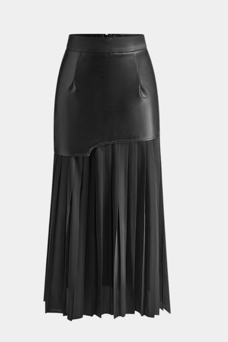 Isabel – Falda Maxi Asimétrica En Chifón Y Cuero Sintético