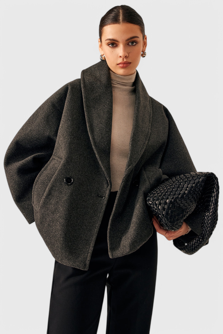 Lucía – Abrigo Tweed Oversized Algodón Poliéster Gris