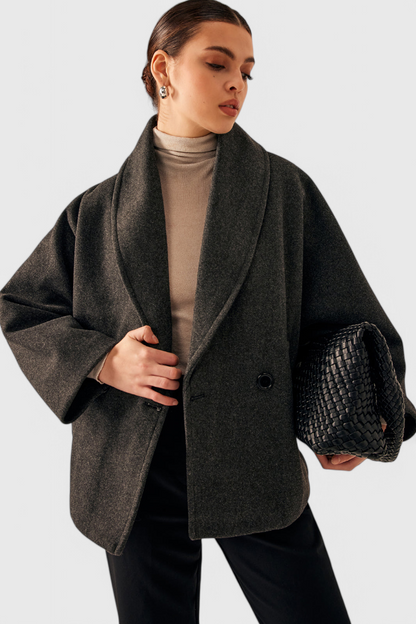 Lucía – Abrigo Tweed Oversized Algodón Poliéster Gris