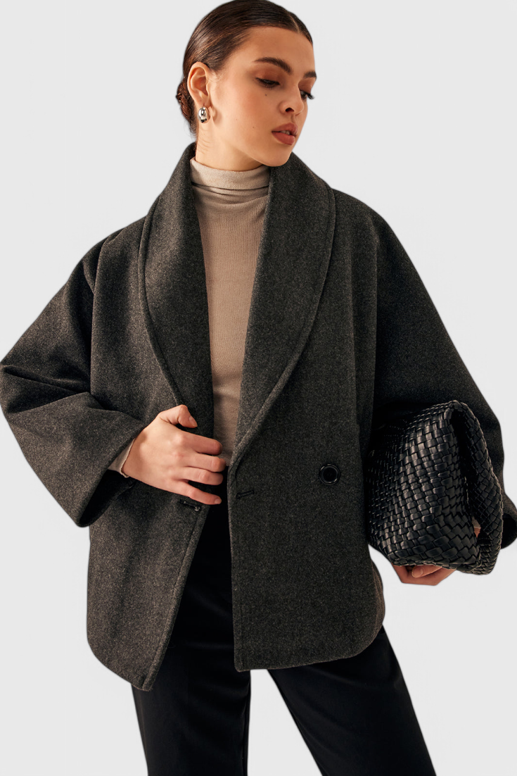 Lucía – Abrigo Tweed Oversized Algodón Poliéster Gris