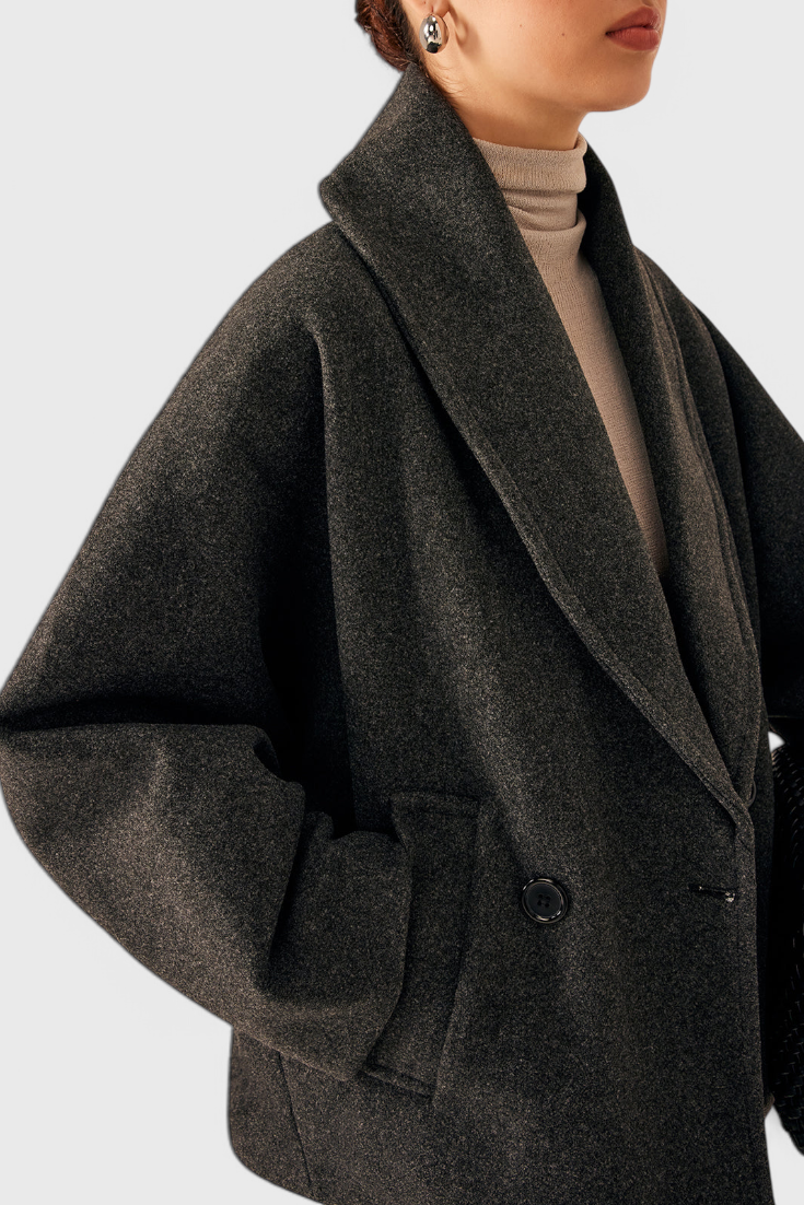 Lucía – Abrigo Tweed Oversized Algodón Poliéster Gris