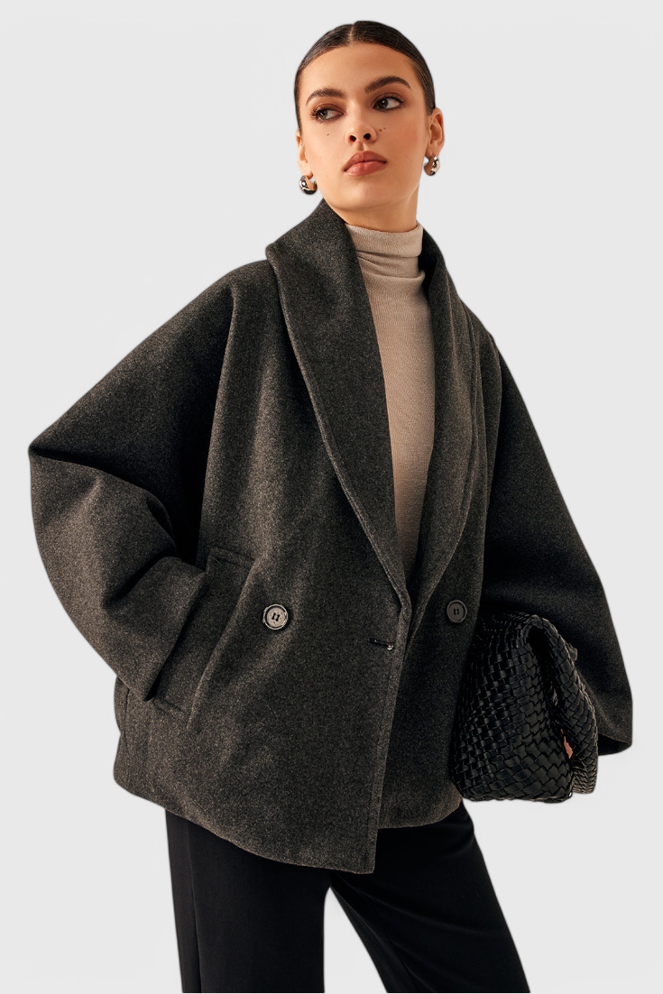 Lucía – Abrigo Tweed Oversized Algodón Poliéster Gris