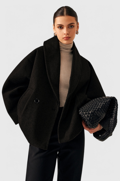 Lucía – Abrigo Tweed Oversized Algodón Poliéster Gris