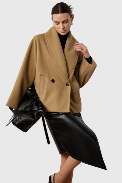 Lucía – Abrigo Tweed Oversized Algodón Poliéster Gris