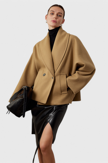 Lucía – Abrigo Tweed Oversized Algodón Poliéster Gris