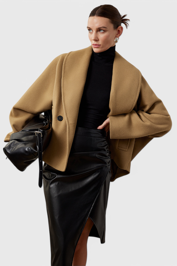 Lucía – Abrigo Tweed Oversized Algodón Poliéster Gris