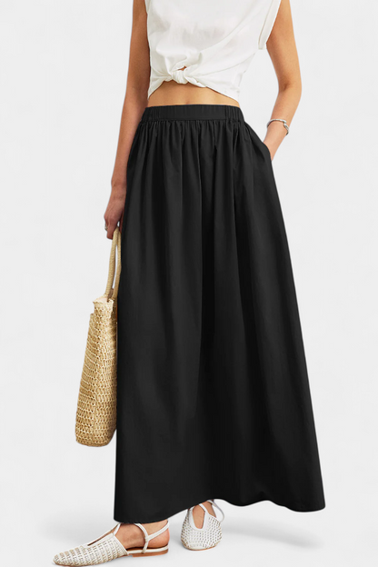 Catalina – Falda A Line Algodón Negro Cintura Elástica