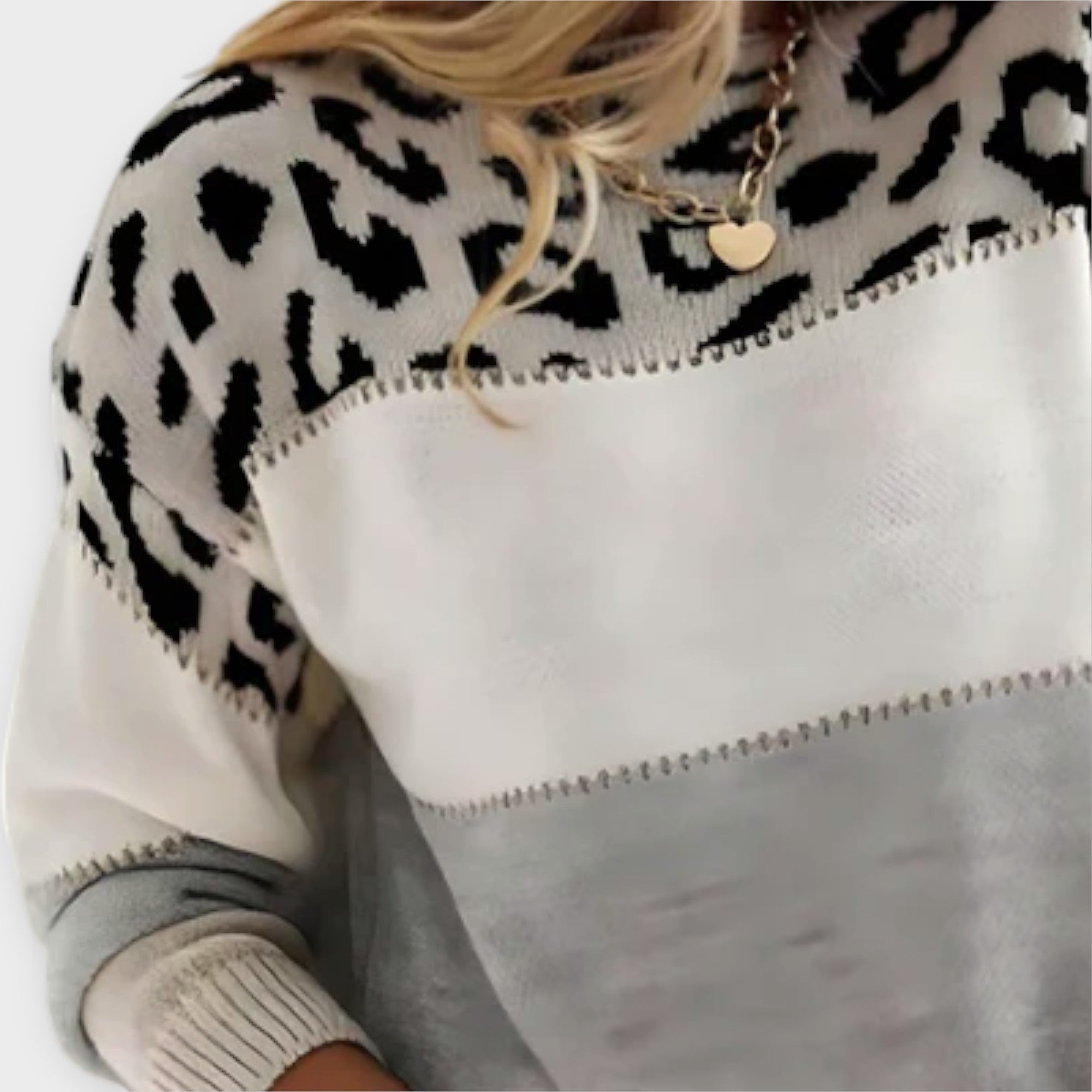 Elena – Jersey Casual Leopardo Gris Rosa Cómodo De Punto