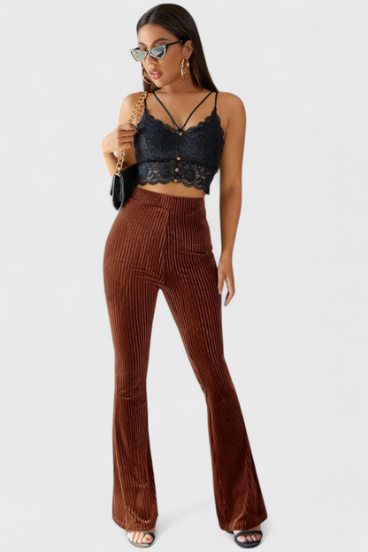 Luisa – Pantalones Acampanados Pana Fina Tiro Alto Entallado