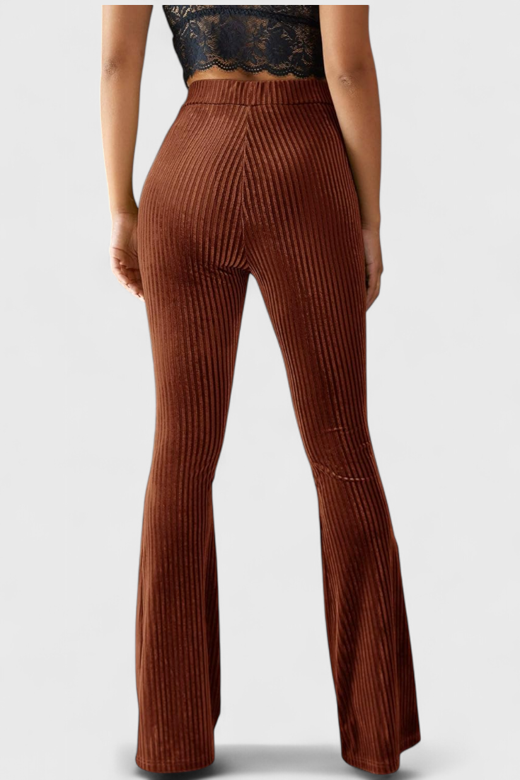 Luisa – Pantalones Acampanados Pana Fina Tiro Alto Entallado
