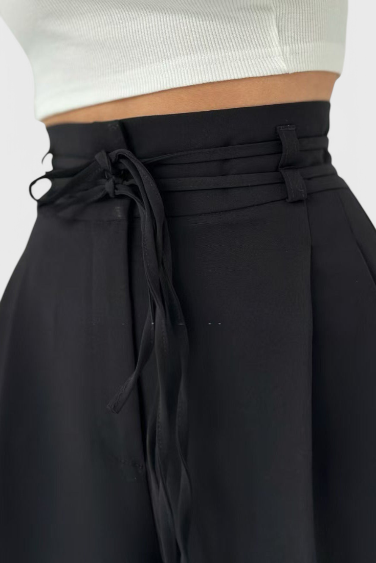 Isabel - Pantalón Tiro Alto Pierna Ancha Con Cordones