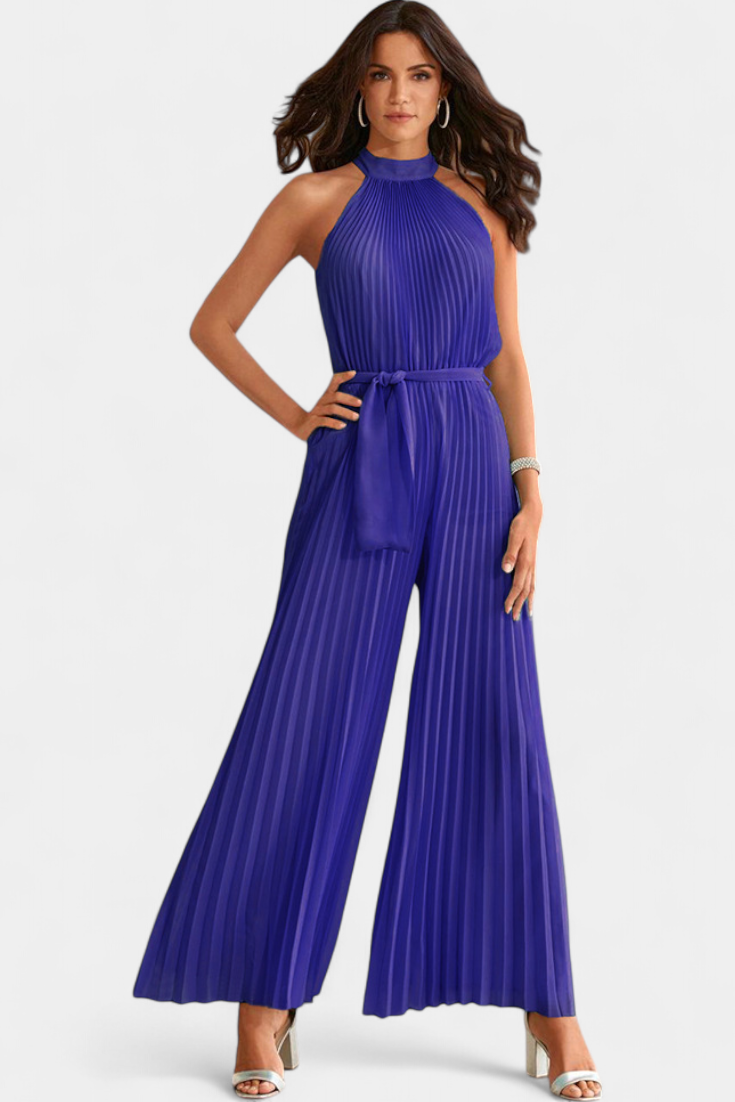 Patricia – Mono Palazzo Plisado Cuello Halter Elegante