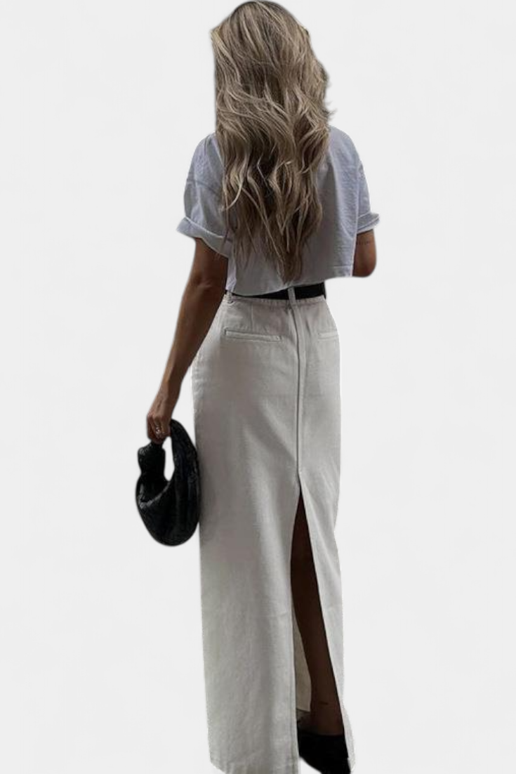 Gabriela Falda Maxi Parisina Algodón Elastano Slim Corte