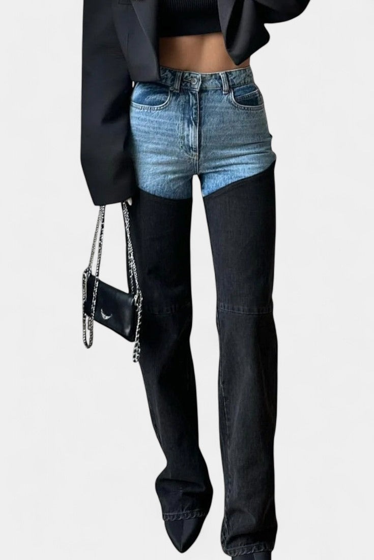 Marta – Jeans Tiro Alto Patchwork Pierna Recta Sin Elastano