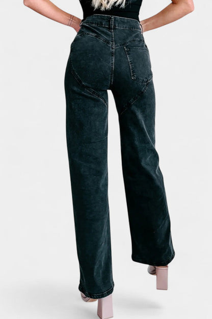 Jeans Rectos Rasgados Con Rhinestones Desgastados Evelyn