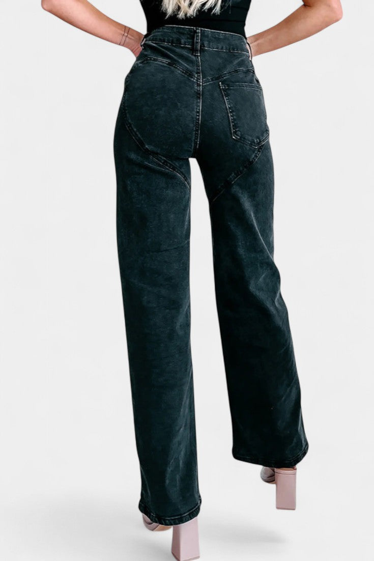 Jeans Rectos Rasgados Con Rhinestones Desgastados Evelyn