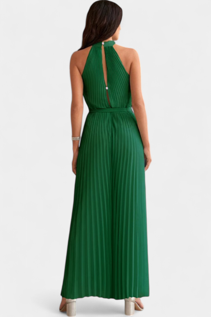 Patricia – Mono Palazzo Plisado Cuello Halter Elegante