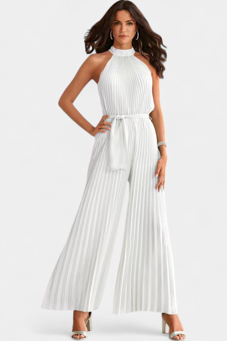 Patricia – Mono Palazzo Plisado Cuello Halter Elegante
