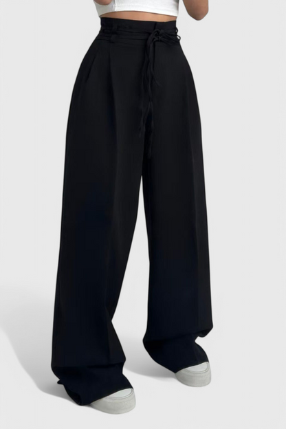 Isabel - Pantalón Tiro Alto Pierna Ancha Con Cordones