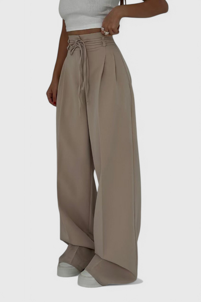 Isabel - Pantalón Tiro Alto Pierna Ancha Con Cordones