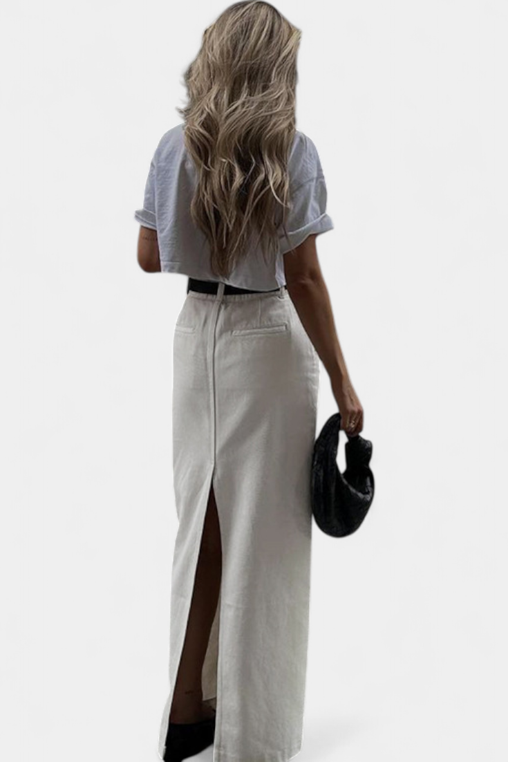 Gabriela Falda Maxi Parisina Algodón Elastano Slim Corte