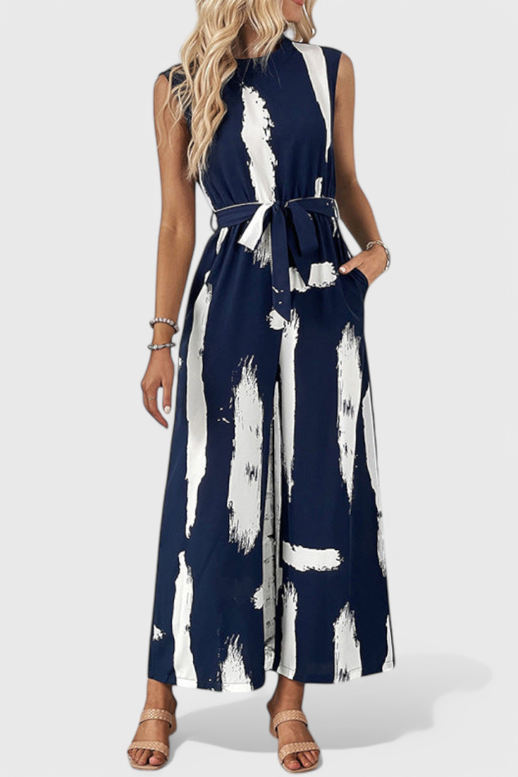Zora – Mono Estampado Pierna Ancha Lazo Ligero Verano