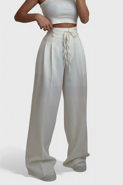 Isabel - Pantalón Tiro Alto Pierna Ancha Con Cordones