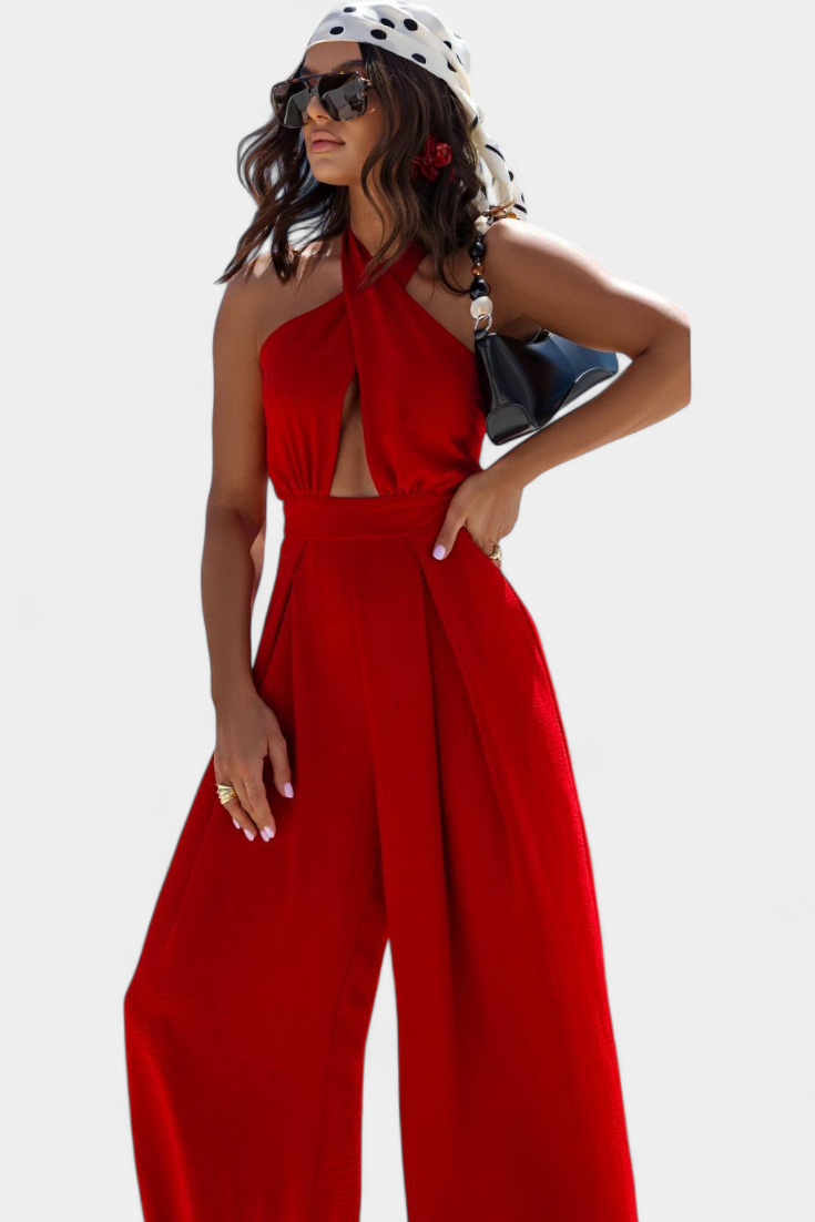 Mariana – Mono Halter Cruzado Sin Espalda Pierna Ancha