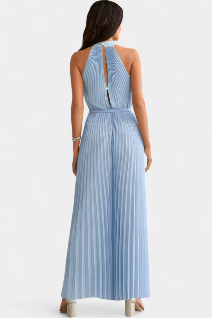 Patricia – Mono Palazzo Plisado Cuello Halter Elegante
