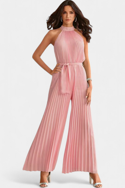 Patricia – Mono Palazzo Plisado Cuello Halter Elegante