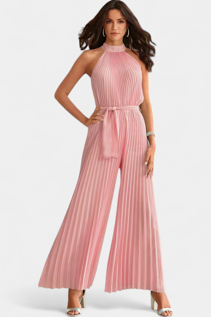 Patricia – Mono Palazzo Plisado Cuello Halter Elegante
