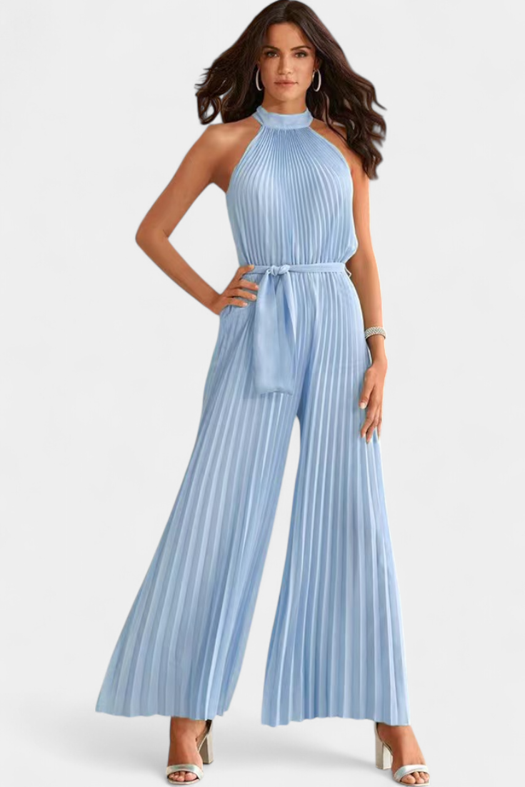 Patricia – Mono Palazzo Plisado Cuello Halter Elegante