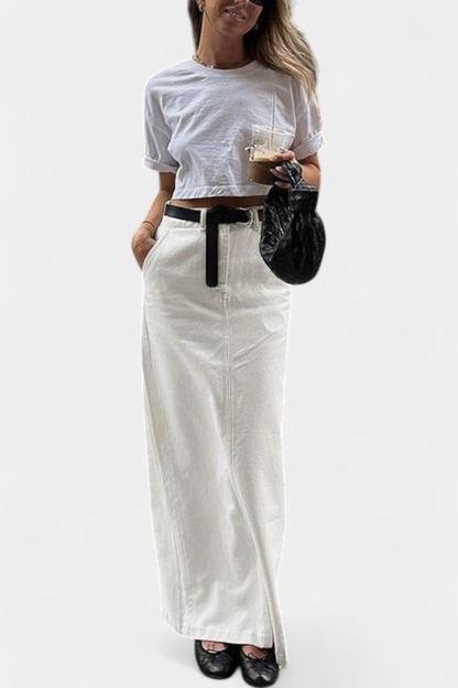 Gabriela Falda Maxi Parisina Algodón Elastano Slim Corte