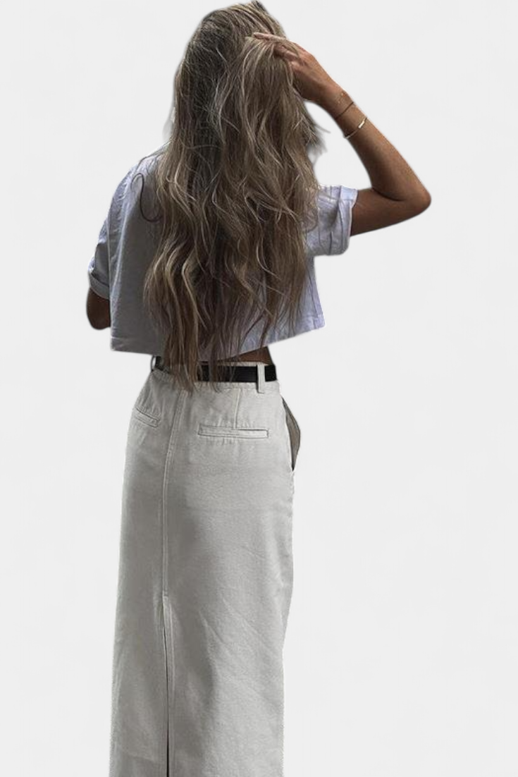 Gabriela Falda Maxi Parisina Algodón Elastano Slim Corte