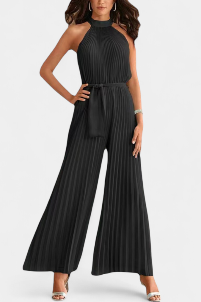 Patricia – Mono Palazzo Plisado Cuello Halter Elegante