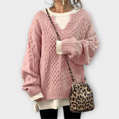 Suéter Oversize Mujer Con Patrón Cable En Punto Cálido