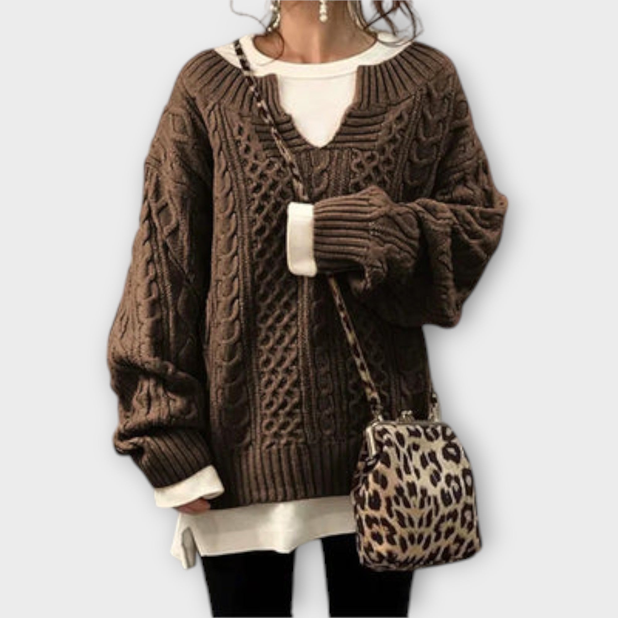 Suéter Oversize Mujer Con Patrón Cable En Punto Cálido