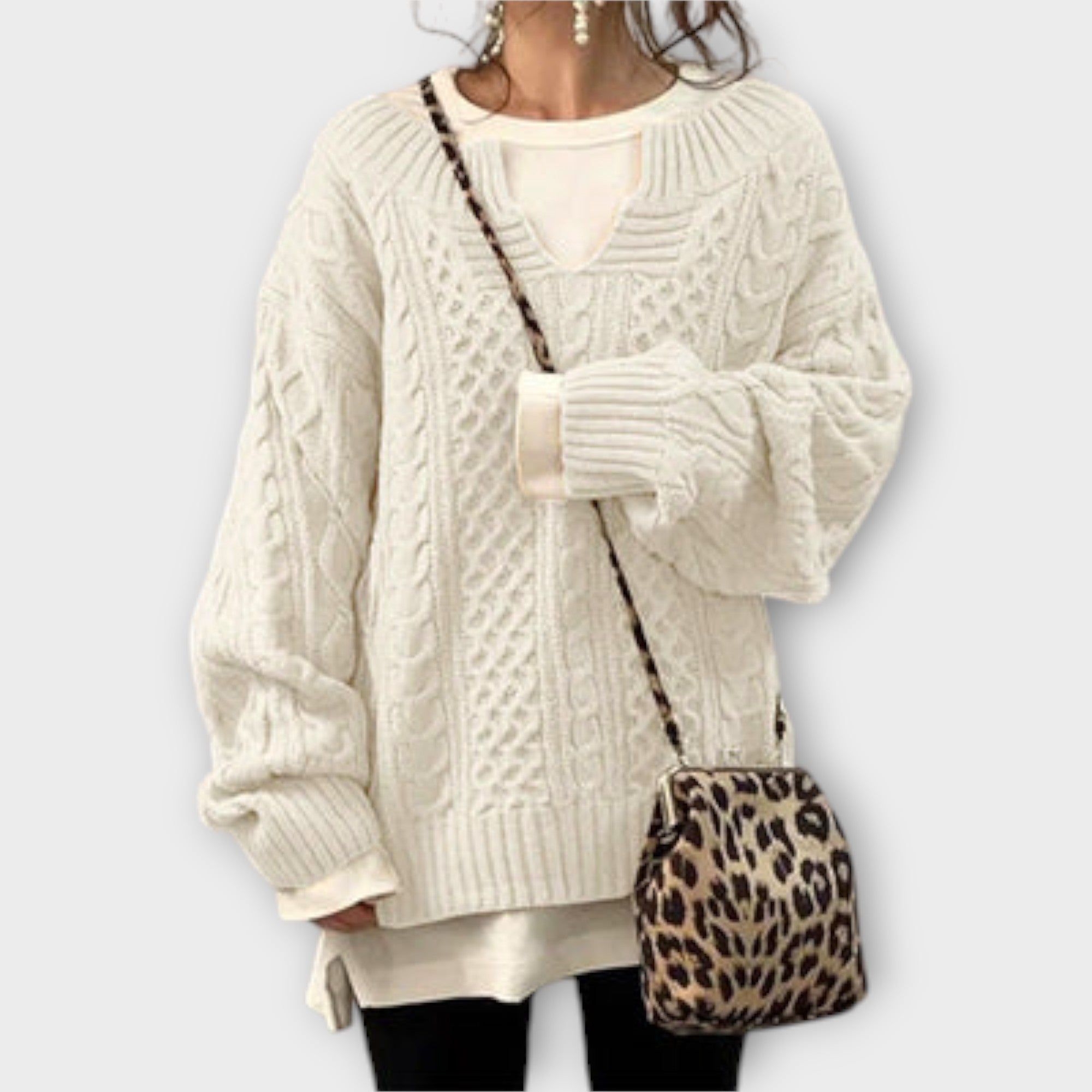 Suéter Oversize Mujer Con Patrón Cable En Punto Cálido