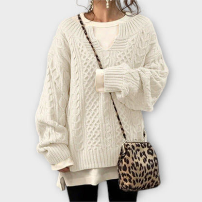 Suéter Oversize Mujer Con Patrón Cable En Punto Cálido