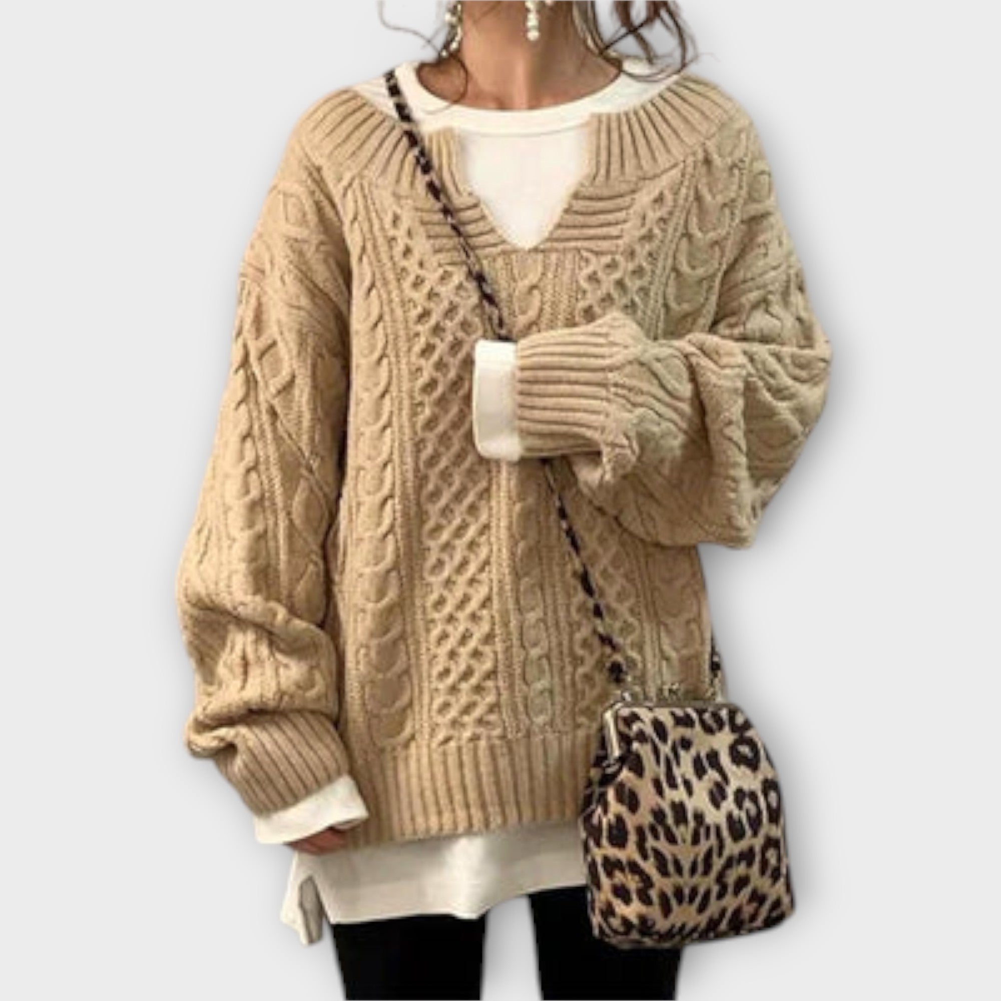 Suéter Oversize Mujer Con Patrón Cable En Punto Cálido