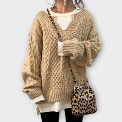 Suéter Oversize Mujer Con Patrón Cable En Punto Cálido