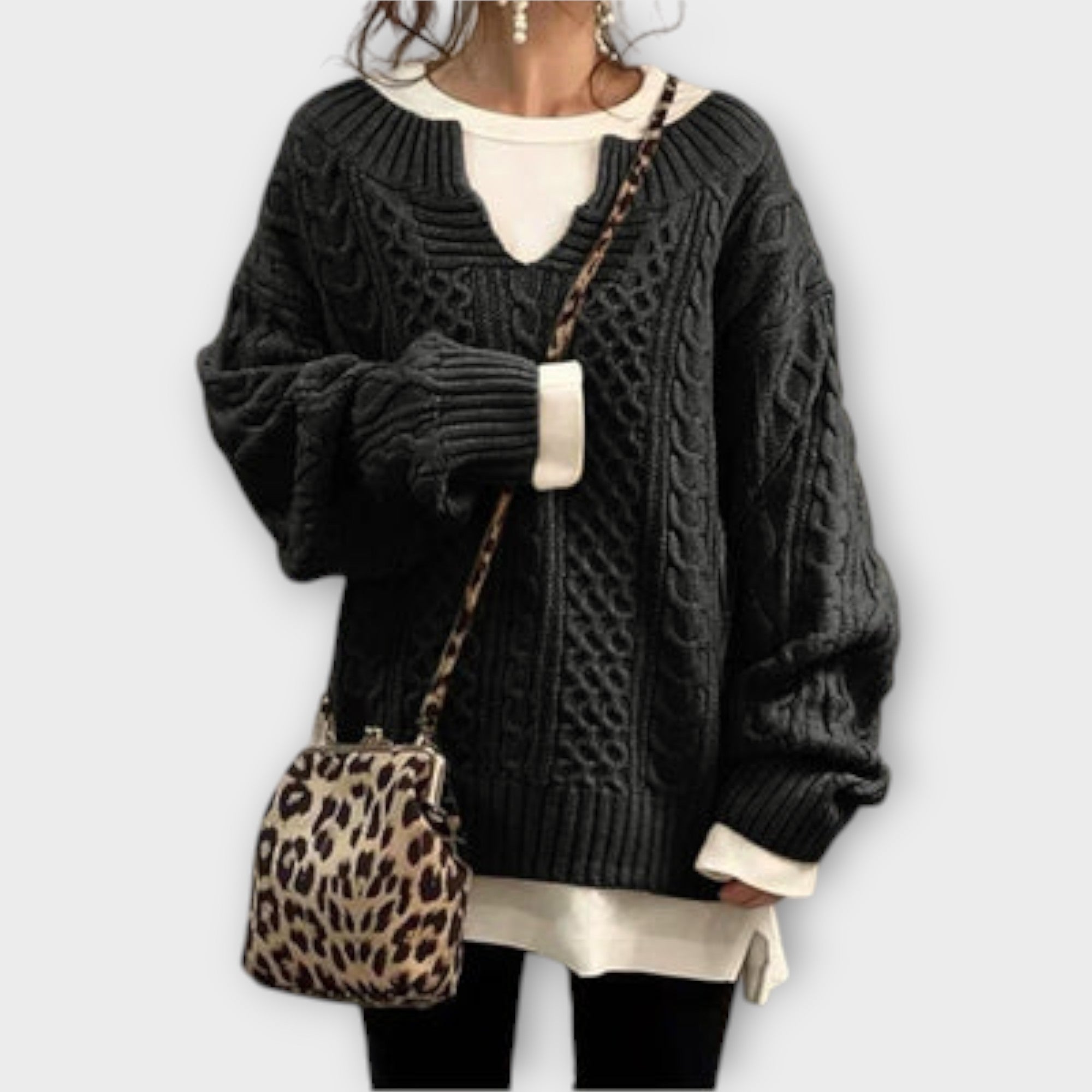 Suéter Oversize Mujer Con Patrón Cable En Punto Cálido