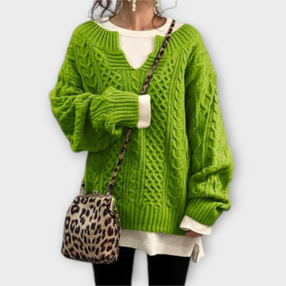 Suéter Oversize Mujer Con Patrón Cable En Punto Cálido