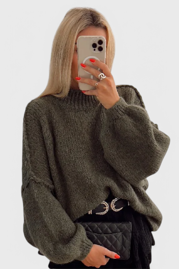Camila – Suéter Oversized Acanalado Manga Globo Cálido