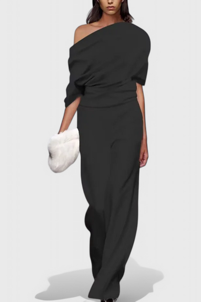 María – Mono Pierna Ancha Negro Elegante Diario Cómodo